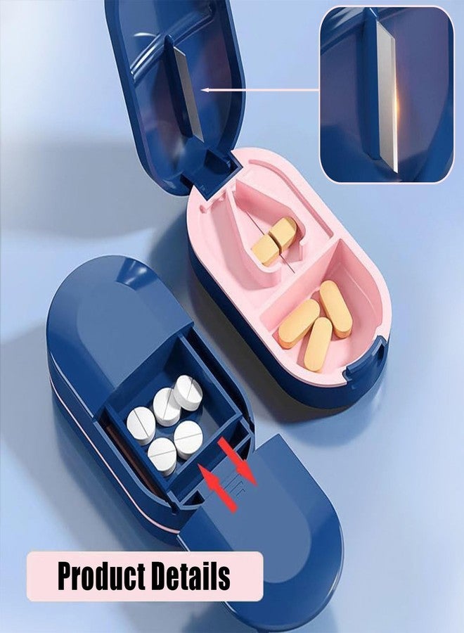 DIYOHFE Pill Cutter Splitter, Cuts Vitamins - Small and Tiny Pills - Pill Cutter 1/2 -Easy Open Snap Button and Carry. Back Storage(Blue) - Image 4